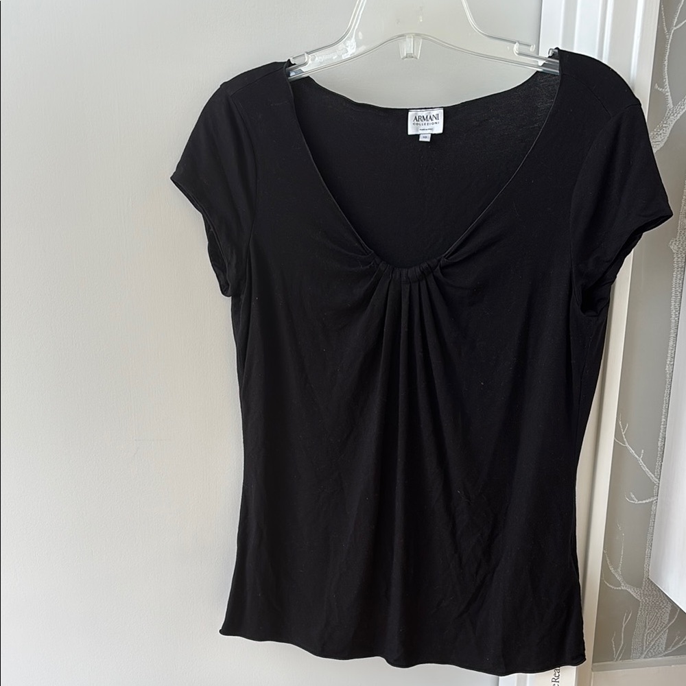 Armani Collezioni Black Fitted Ruched Blouse